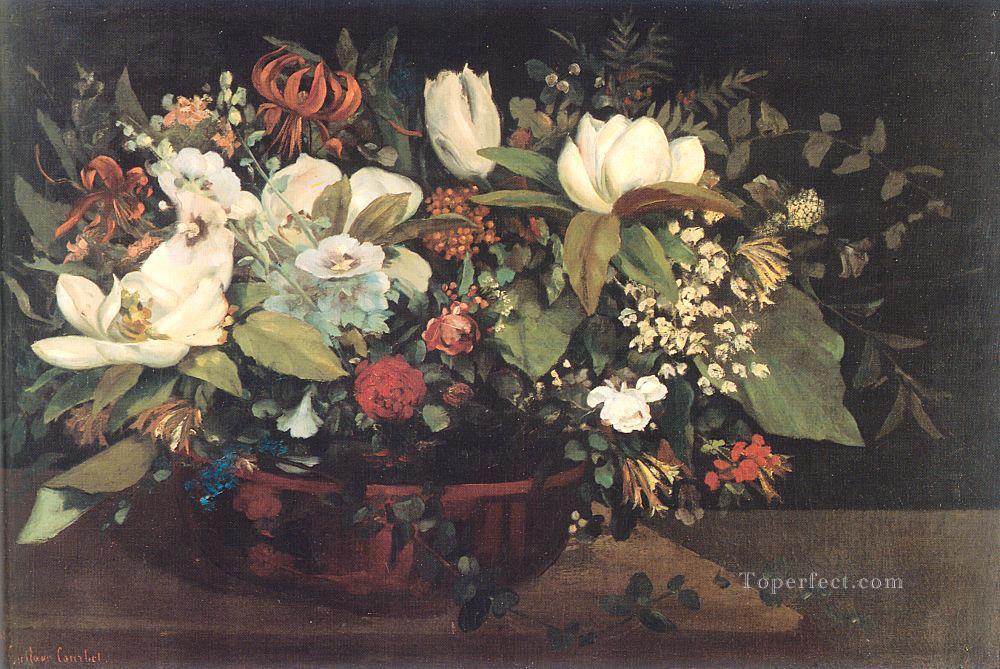 花のバスケット ギュスターヴ・クールベの花油絵